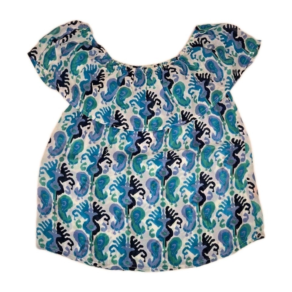 Oliphant Blue Teal Paisley Off-Shoulder Blouse